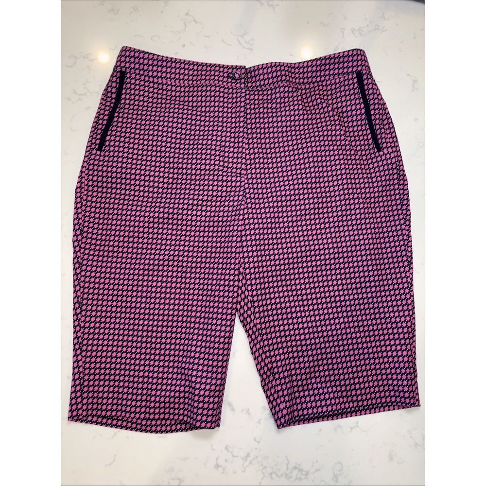 EP Pro Pink Black Diamond Pattern Bermuda Golf Shorts Pockets Poly-Spandex Sz 12